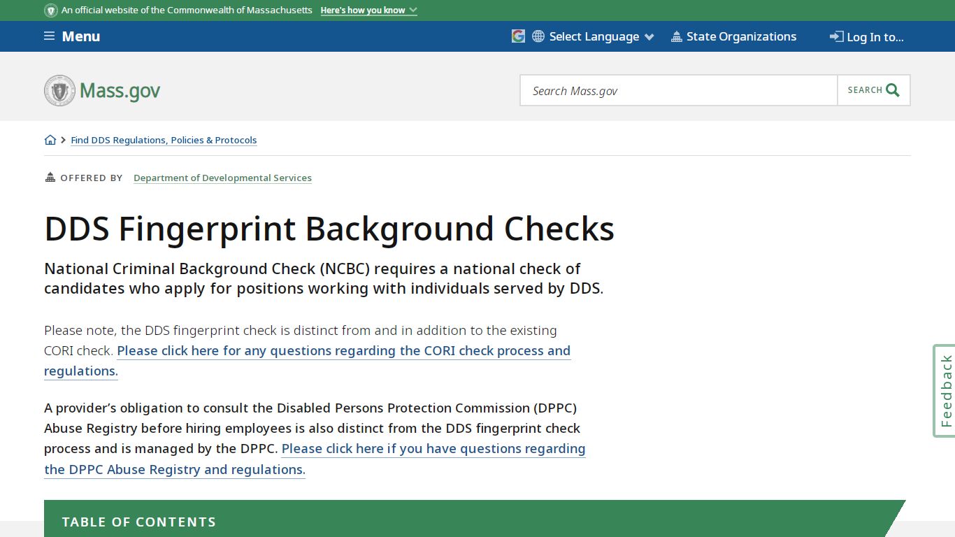 DDS Fingerprint Background Checks | Mass.gov